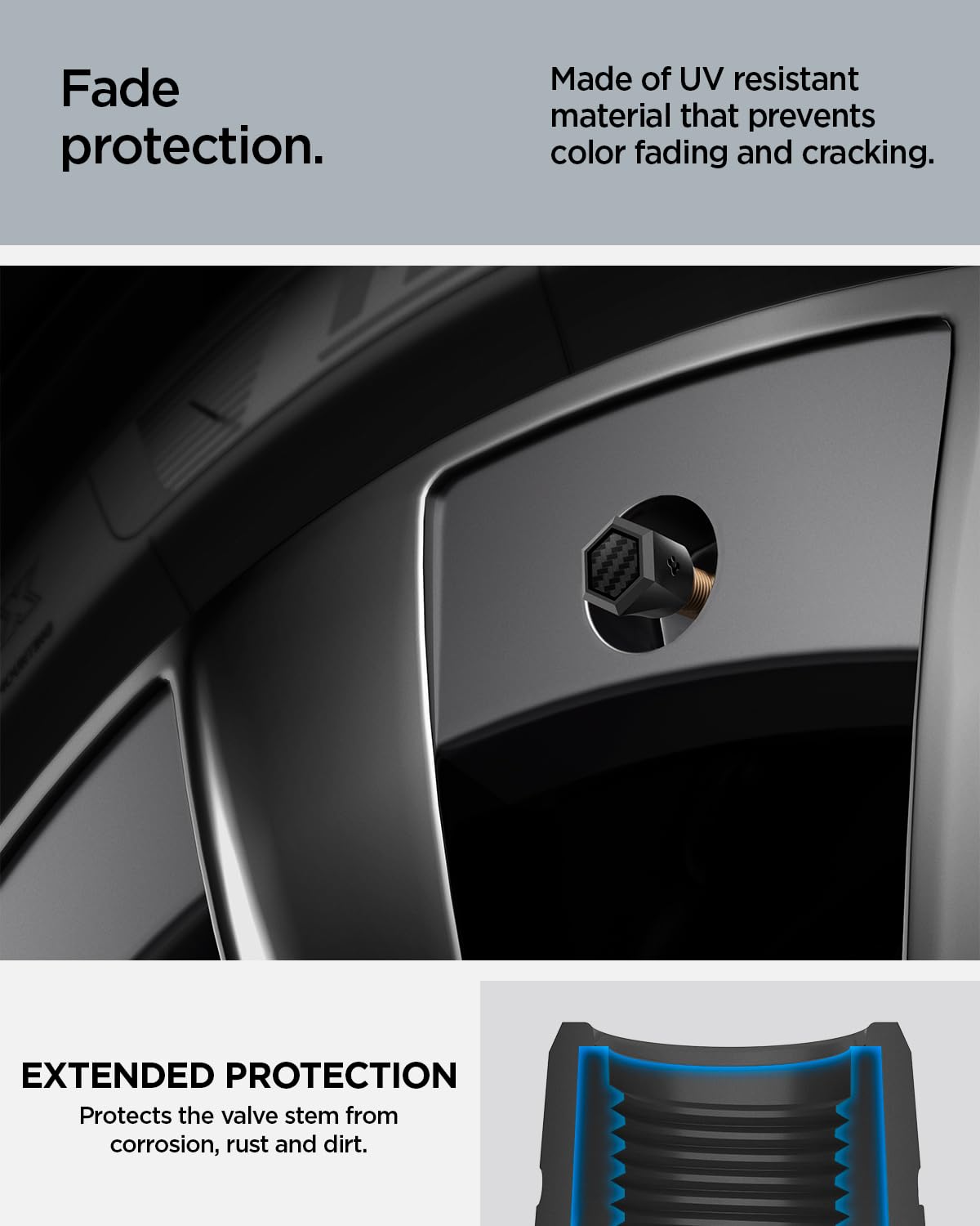 Spigen VS100 magnetic car tire valve caps 4 pack - Carbon Black - image 2