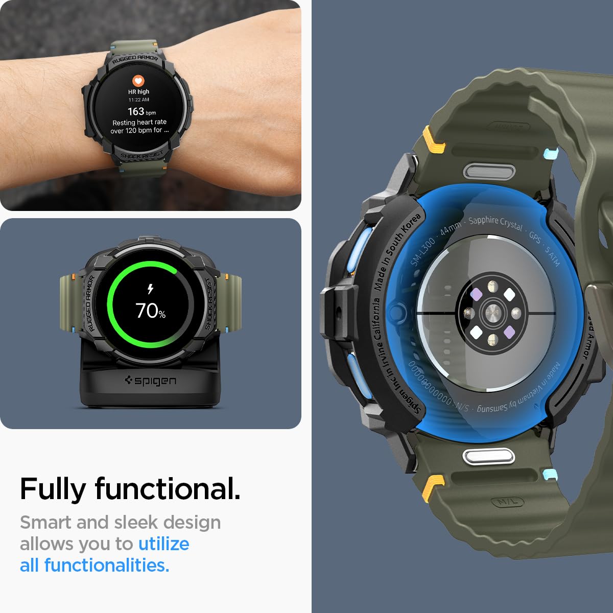Spigen Galaxy Watch 7 44mm Case - Rugged Armor - Matte Black - Matte Black - image 4