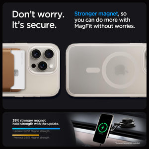 Spigen Ultra Hybrid (MagFit) case for iPhone 15 Pro Max in Frost Natural Titanium – detail image 4