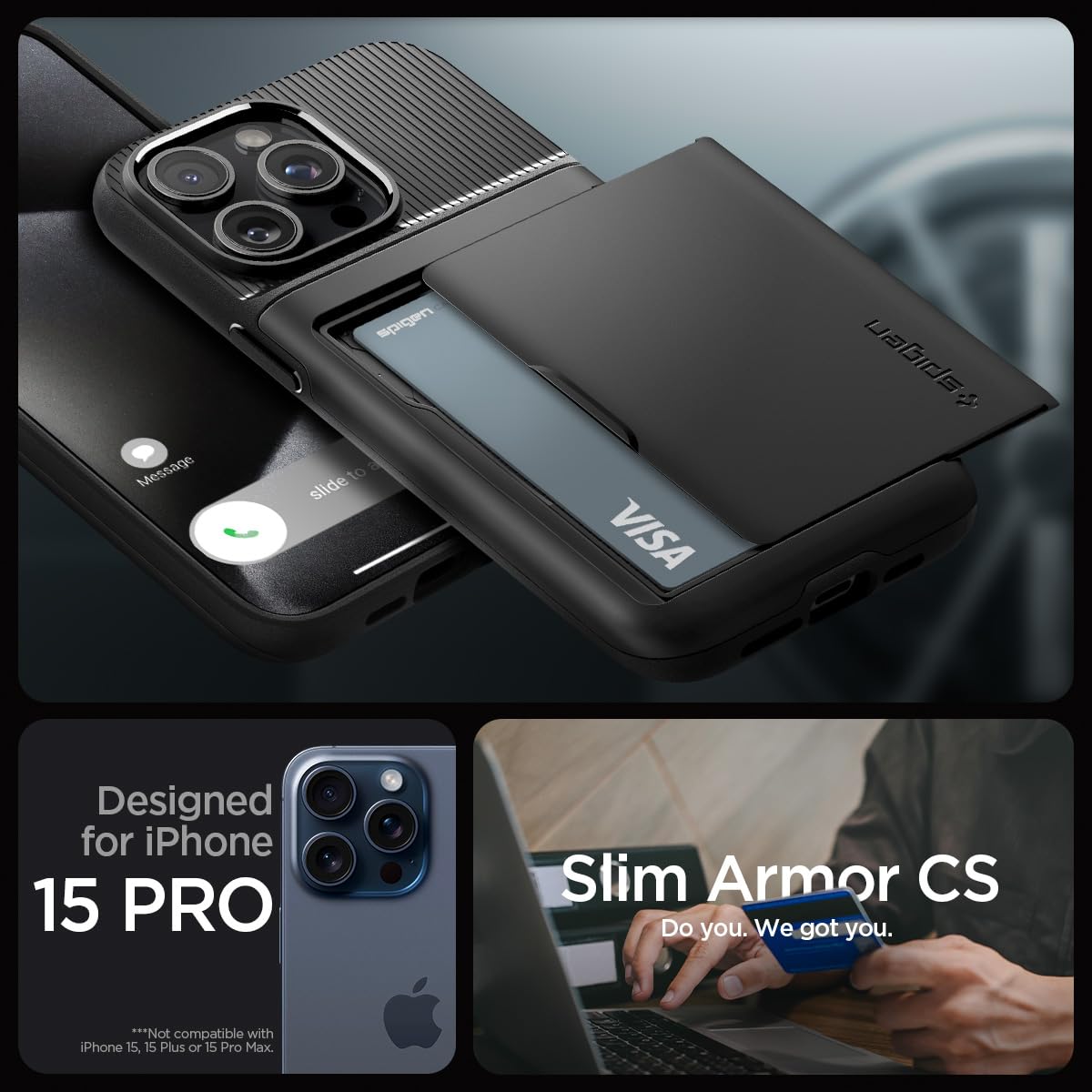 Spigen iPhone 15 Pro Case Slim Armor CS - Black - image 2