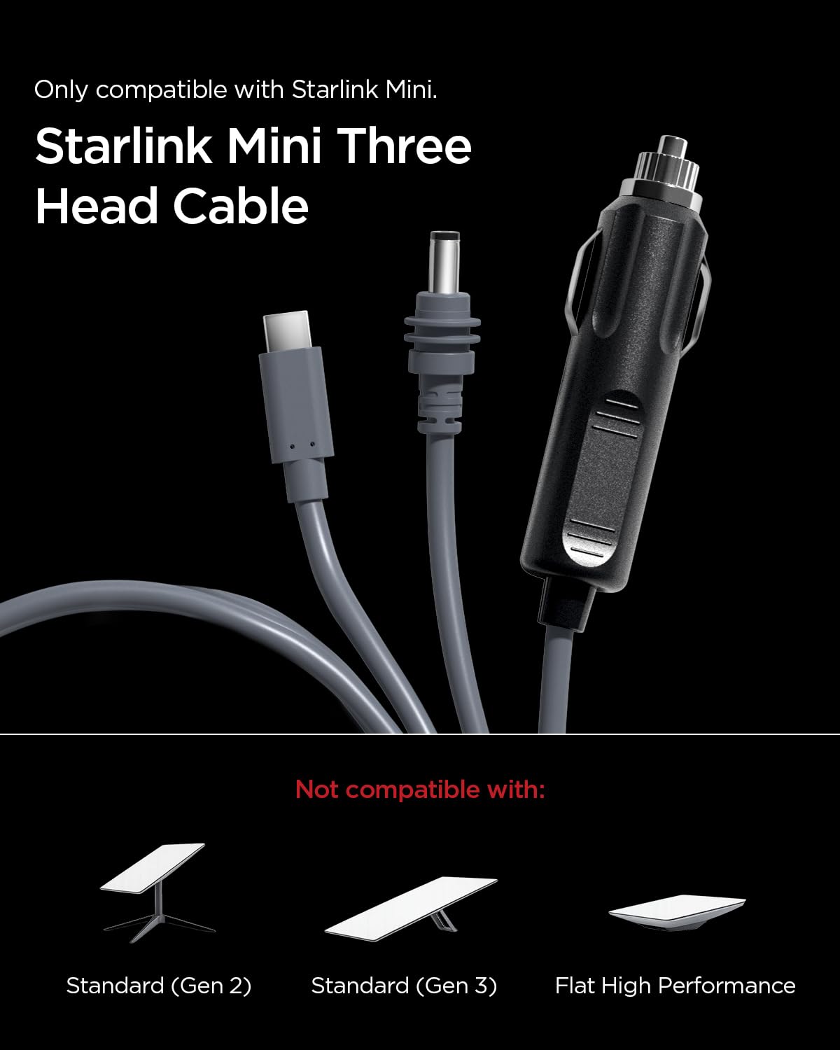 Spigen Starlink Mini 3-in-1 Power Cable 10 ft (3 m) - Gray - image 2