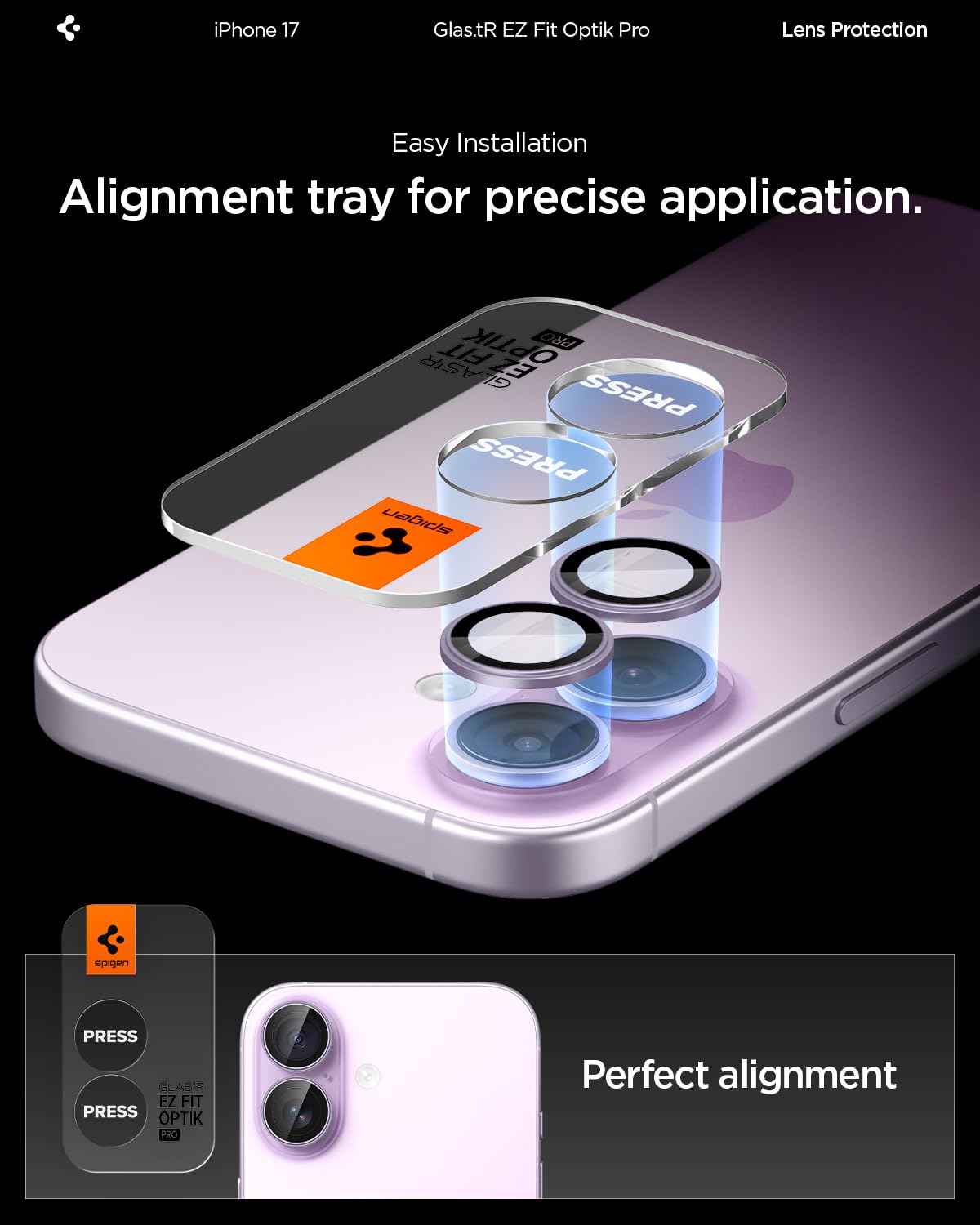 Spigen iPhone 17 Camera Lens Protector GLAS.tR EZ Fit Optik Pro (2 Pack) - Lavender - image 4