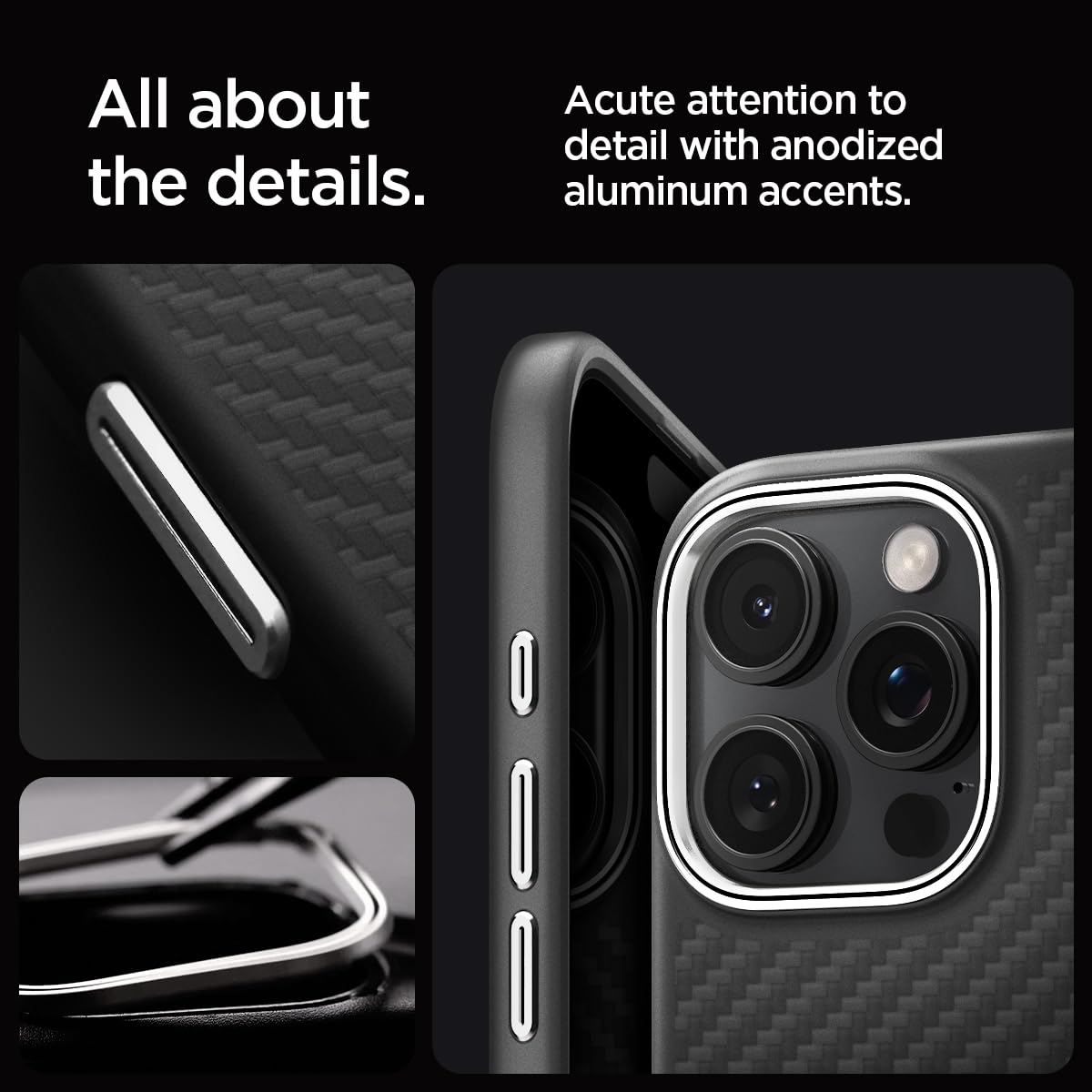 Spigen iPhone 16 Pro Max Case – Enzo Aramid MagFit – Black Silver – detail image 4