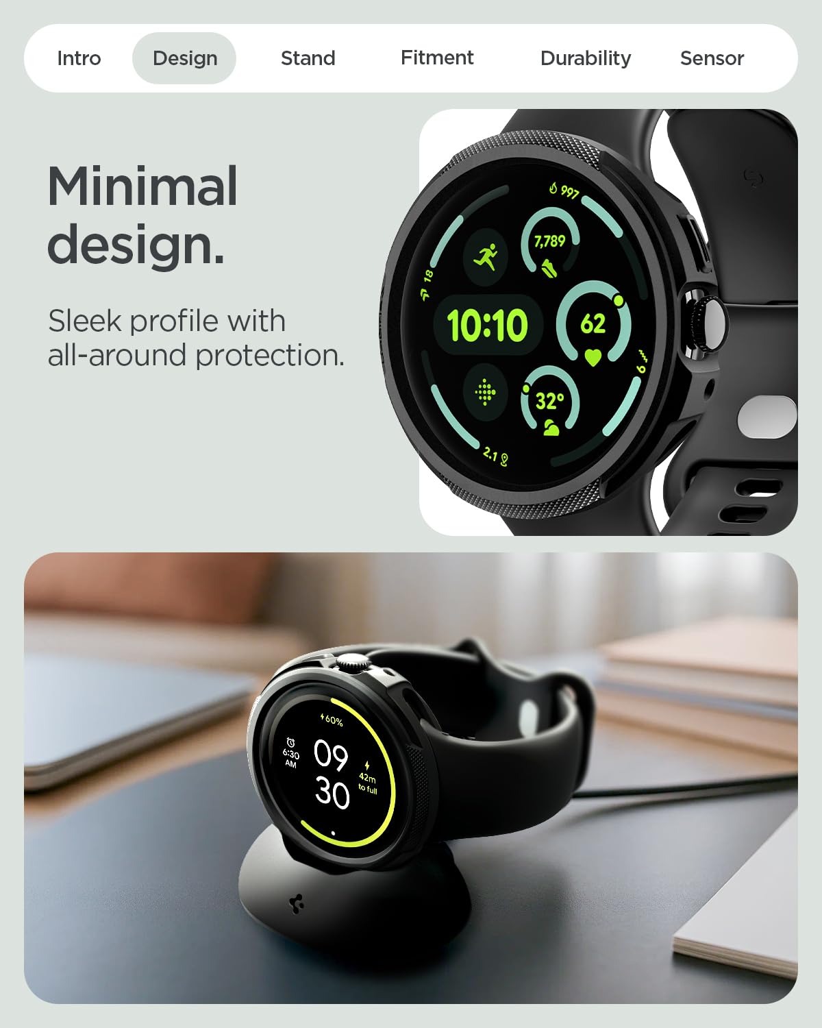 Spigen Pixel Watch 4 41mm Liquid Air case and stand - Matte Black - image 6