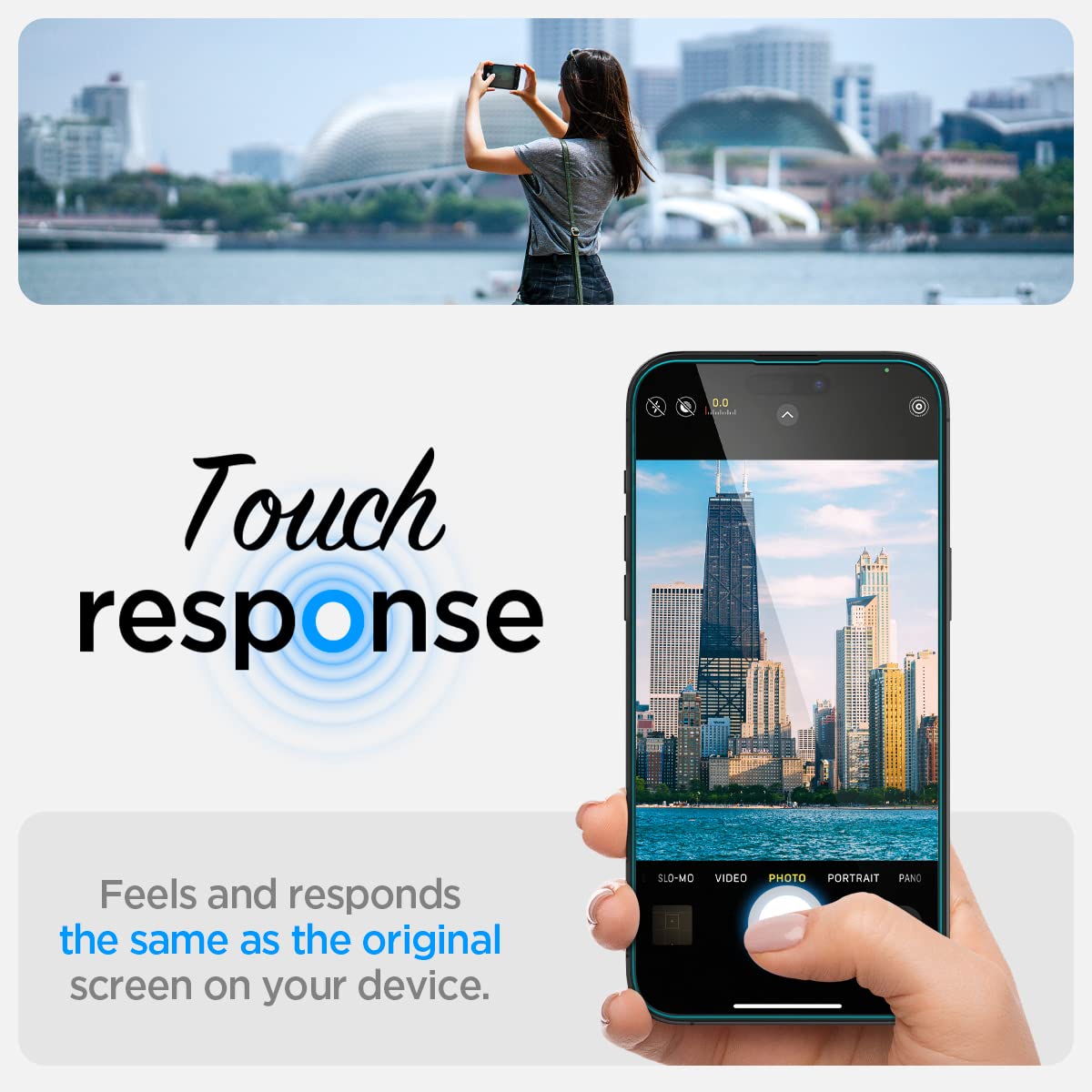 Spigen iPhone 14 Pro Max Screen Protector – GLAS.tR EZ Fit | Sensor Protected - touch-response demonstration