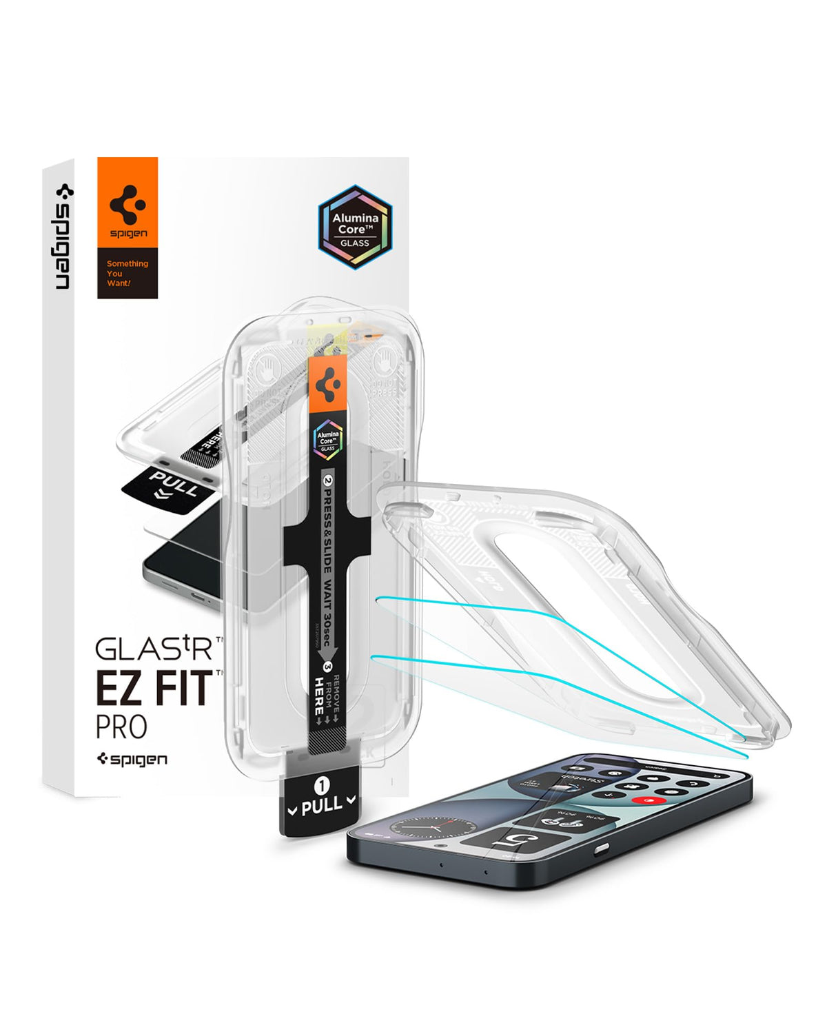 Spigen Glas.tR EZ Fit Pro two-pack screen protector and installation tray for Nothing Phone 4a