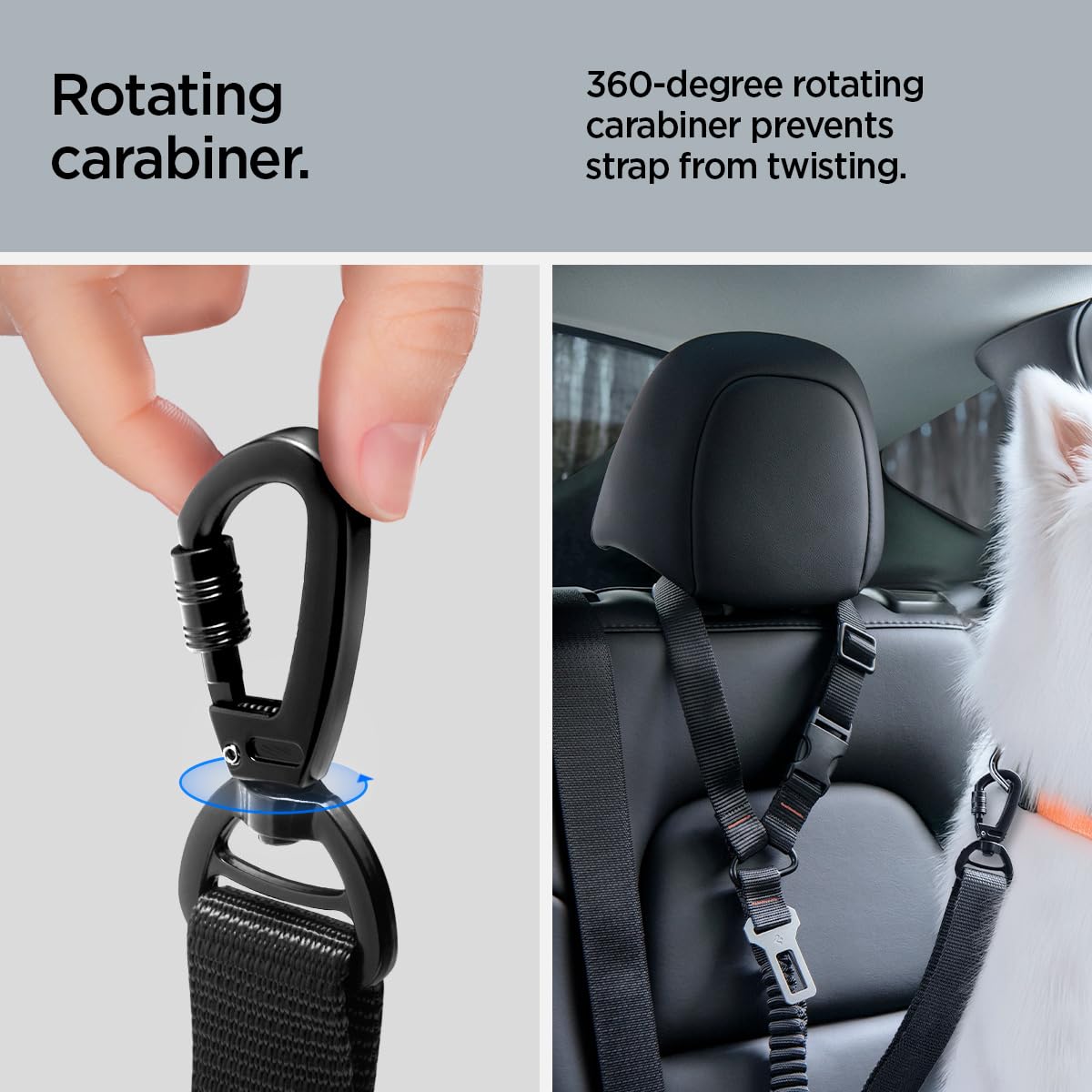 Spigen Dog Car Seat Belt Tether with Dual Attachment - Black - image 5