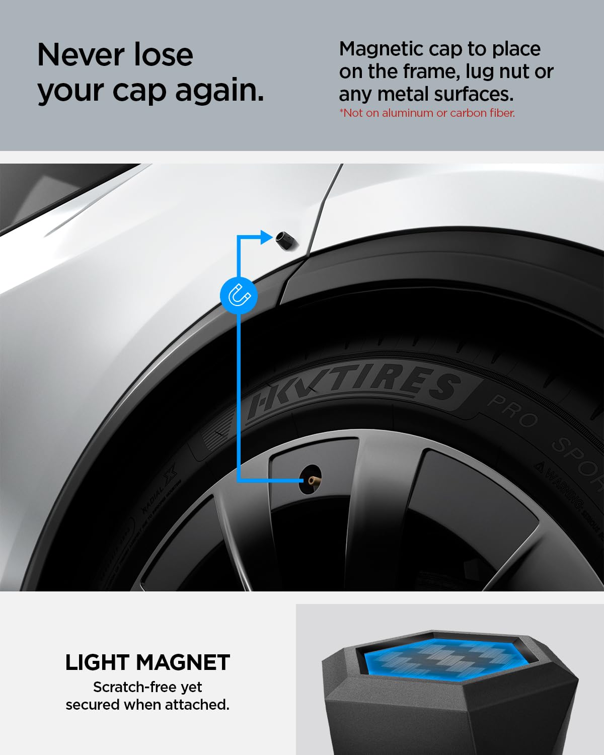 Spigen VS100 magnetic car tire valve caps 4 pack - Carbon Black - image 1