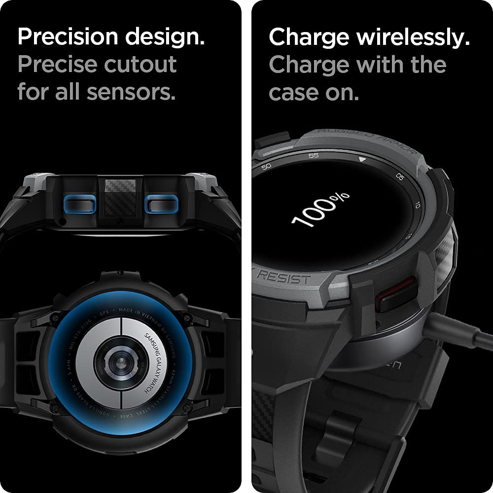 Spigen Galaxy Watch 4 Classic 46mm Case + Band - Rugged Armor Pro - Charcoal Gray - image 6