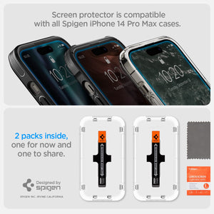 Spigen iPhone 14 Pro Max Screen Protector – GLAS.tR EZ Fit | Sensor Protected - Spigen case compatibility and two-pack trays