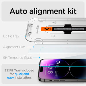 Spigen iPhone 14 Pro Max Screen Protector – GLAS.tR EZ Fit | Sensor Protected - automatic alignment tray components