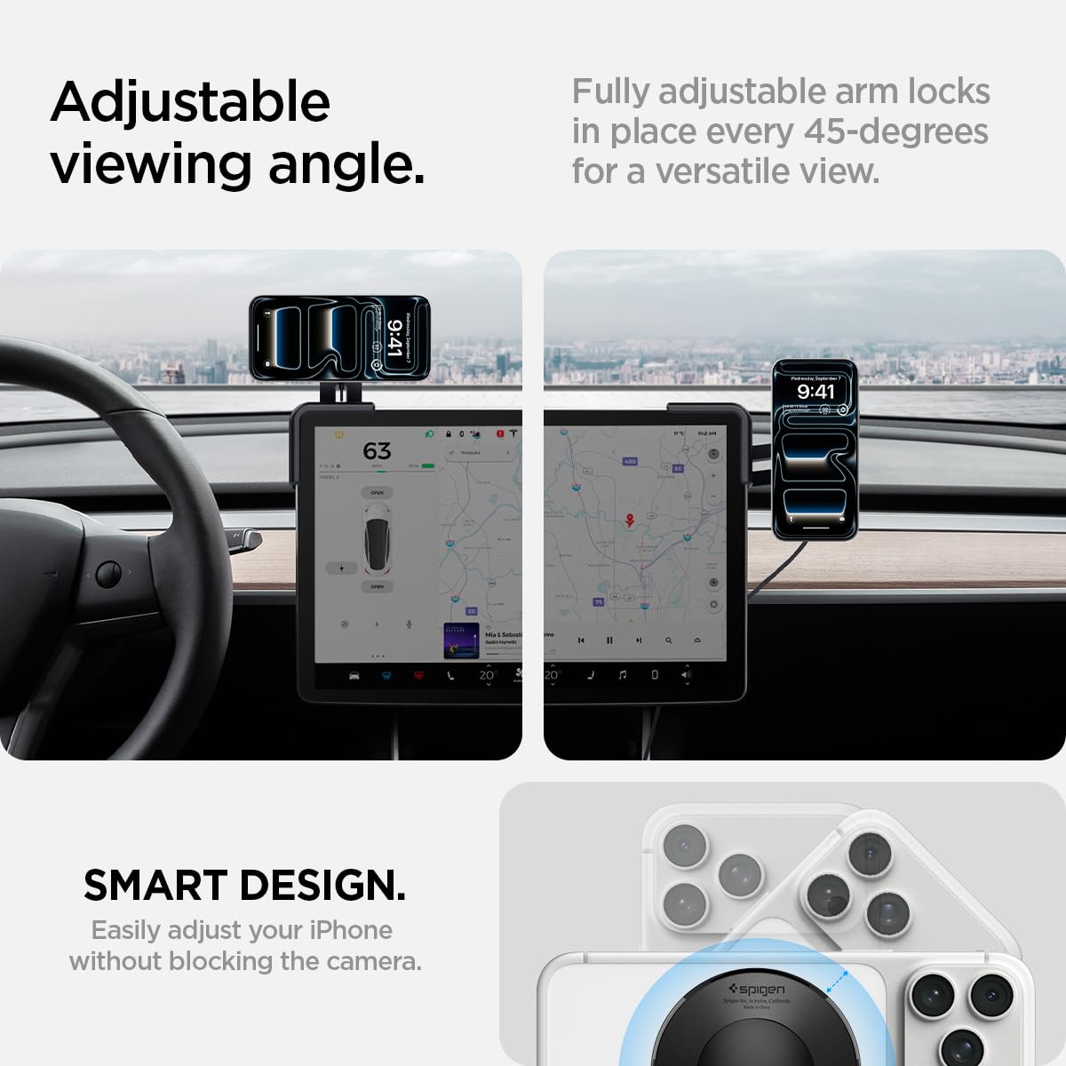 Spigen TapLock Tesla Screen Qi2 15W Wireless Charger Mount - Black - image 6