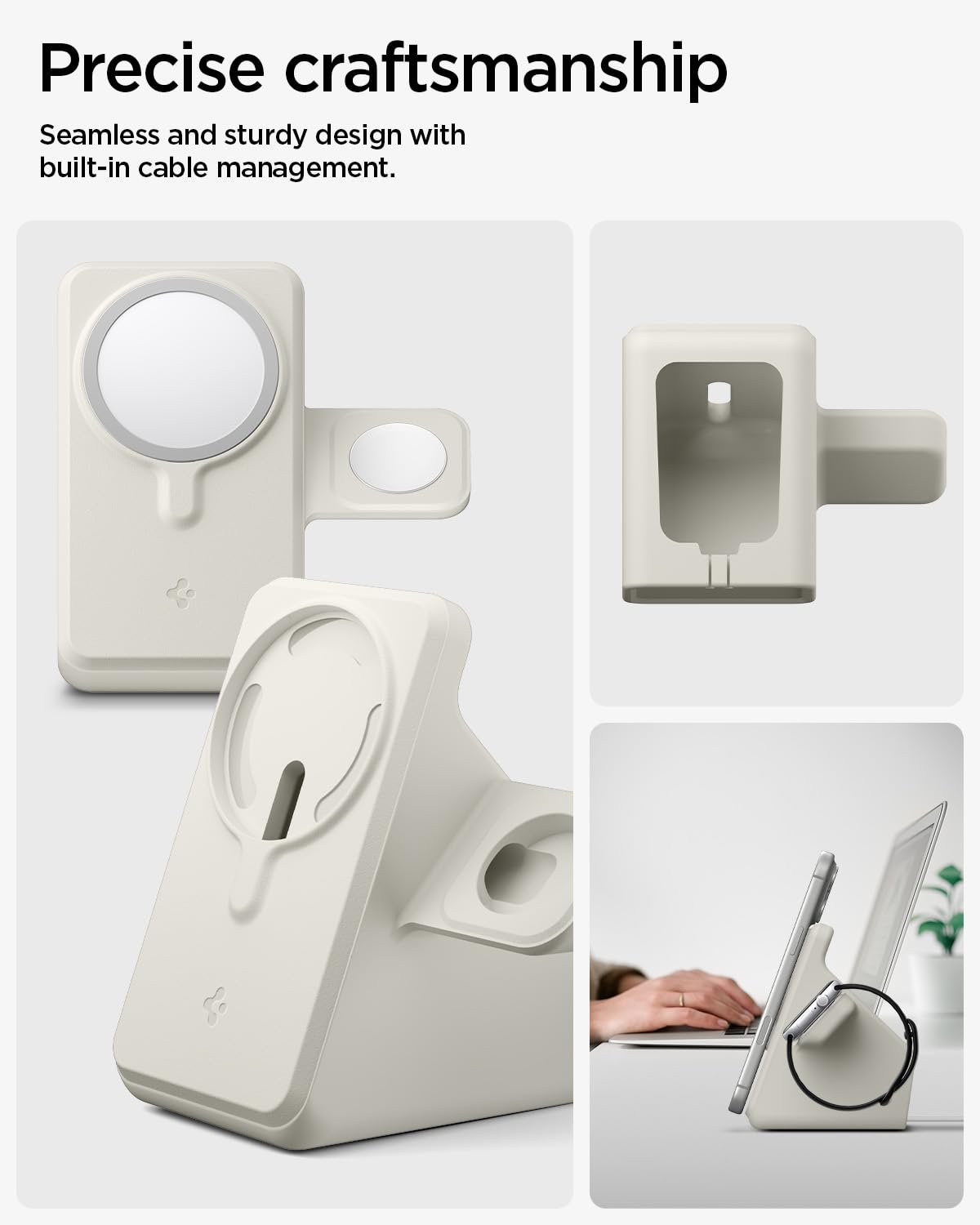 Spigen MagFit Duo MagSafe Charging Stand with Apple Watch Charger Holder - Dune Beige - image 4