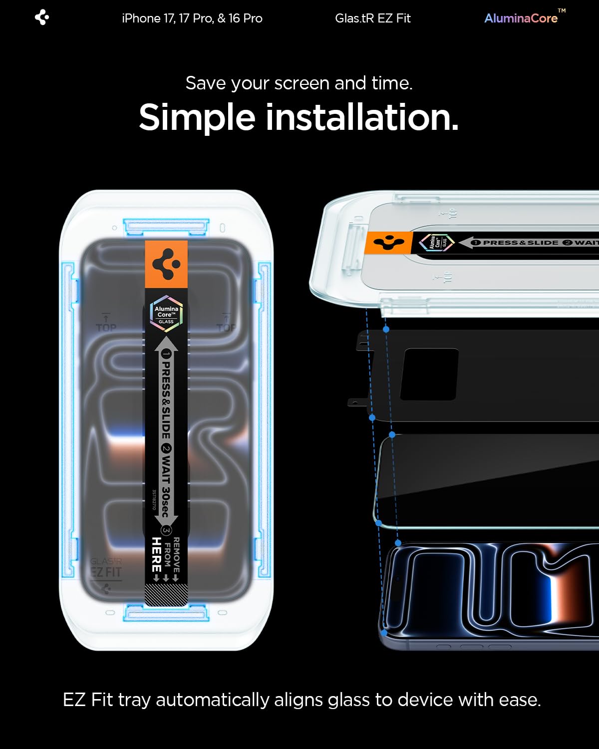 Spigen iPhone 16 Pro Screen Protector – GLAS.tR EZ Fit (2 Pack) – detail image 5