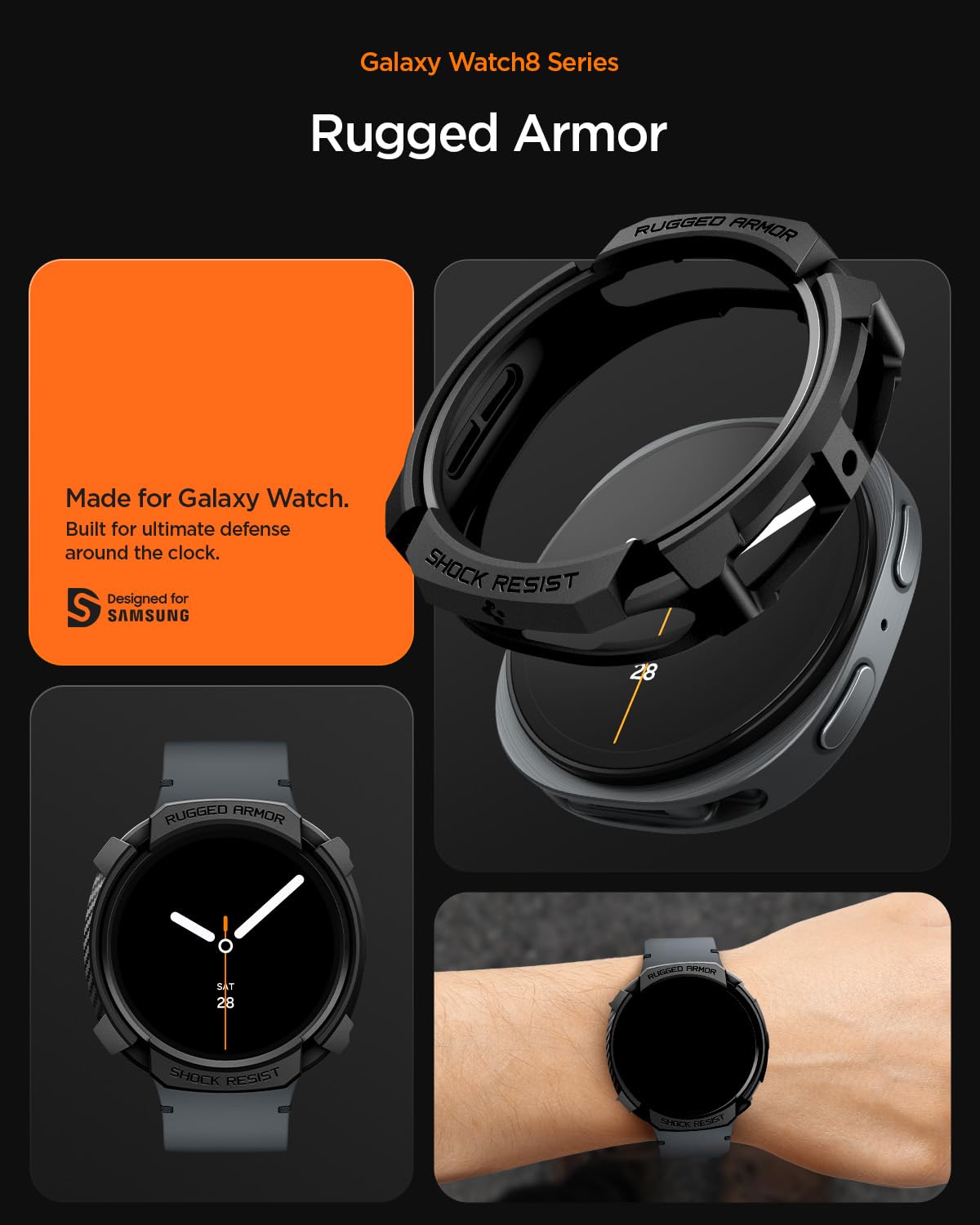 Spigen Galaxy Watch 9 44mm Case - Rugged Armor - Matte Black - image 4
