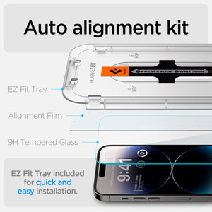 Spigen iPhone 14 Pro Screen Protector – GLAS.tR EZ Fit | Sensor Protected - automatic alignment tray components
