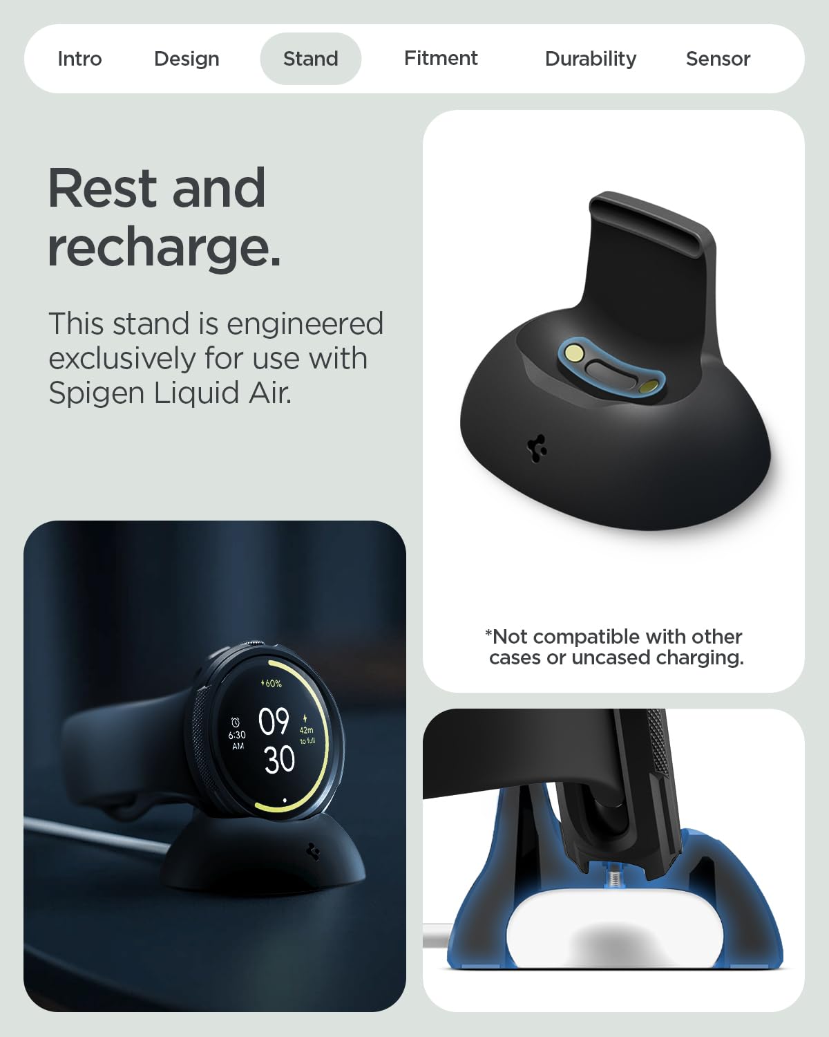 Spigen Pixel Watch 4 41mm Liquid Air case and stand - Matte Black - image 5