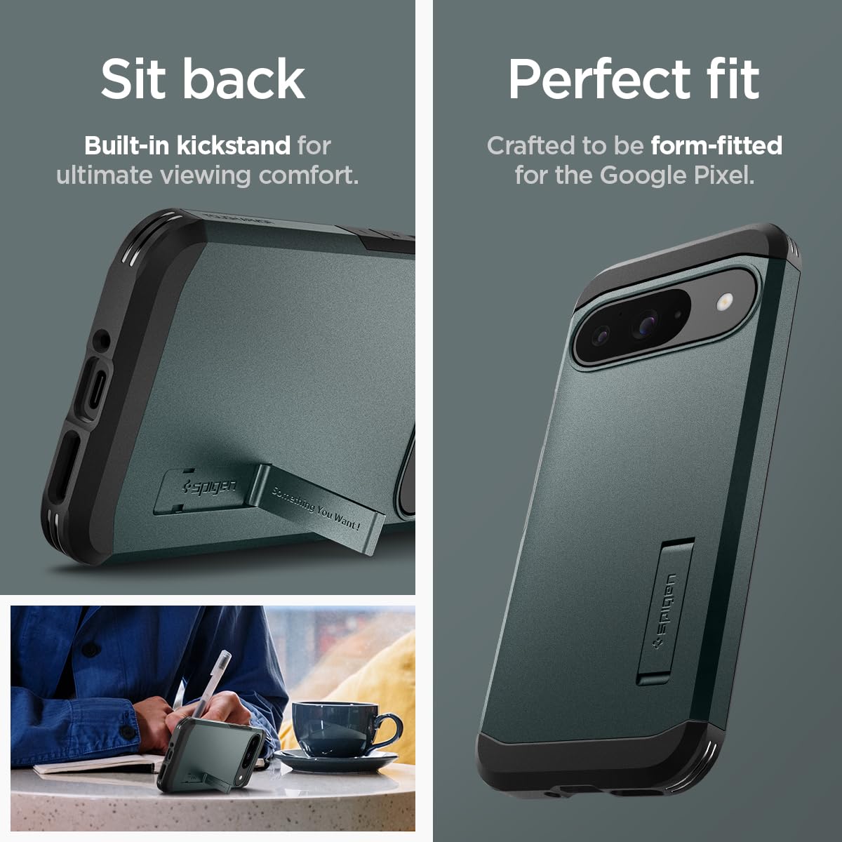 Spigen Tough Armor Google Pixel 9 Pro / Pixel 9 Kickstand Case - Abyss Green - image 7
