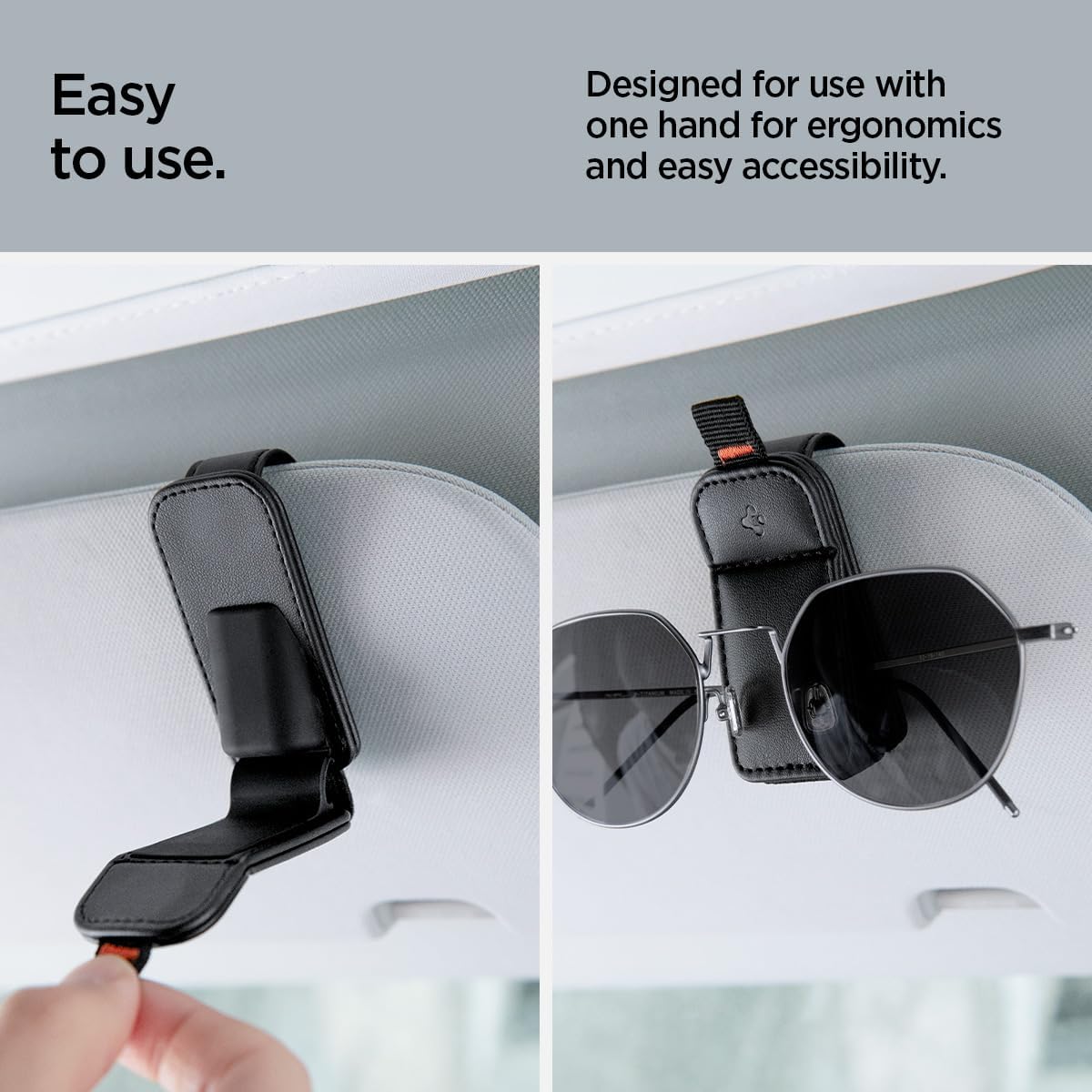Spigen SH101 magnetic vegan leather car visor sunglasses holder 2-pack - Black - image 6