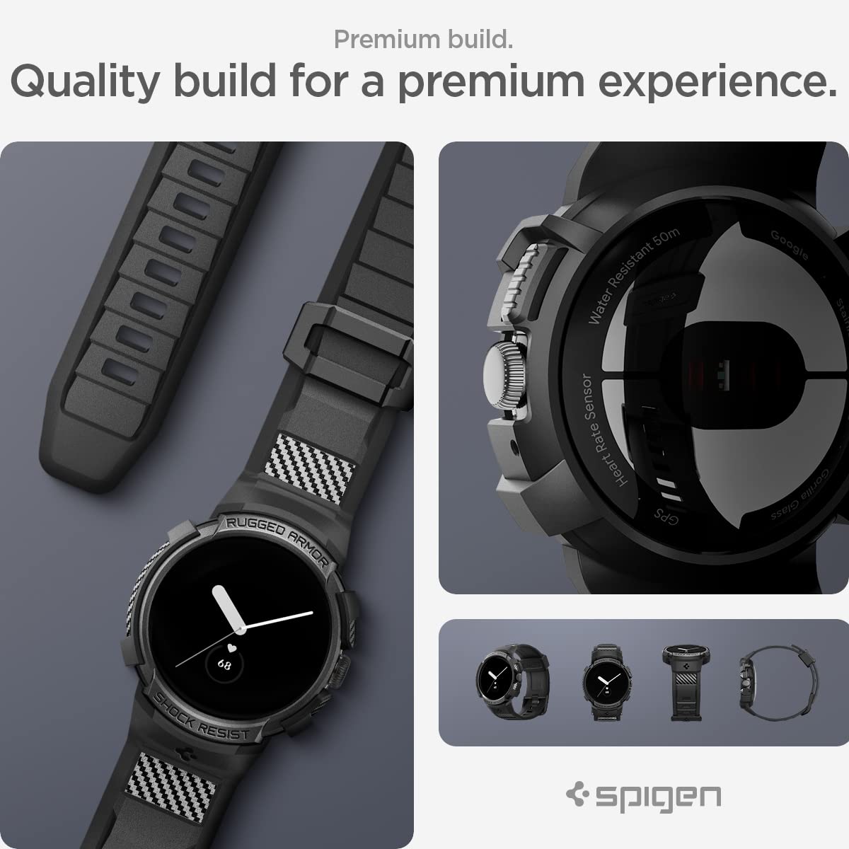 Spigen Rugged Armor Pro fit on Google Pixel Watch 3 41mm, Watch 2 and Watch