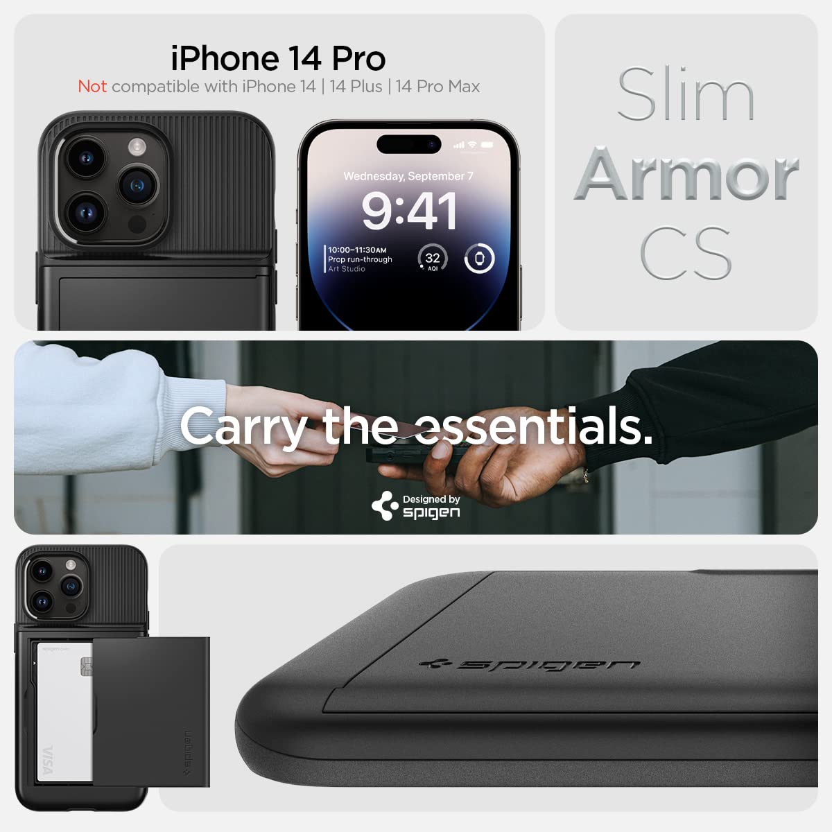 Spigen Slim Armor CS iPhone 14 Pro Card Holder Case - Black - image 2