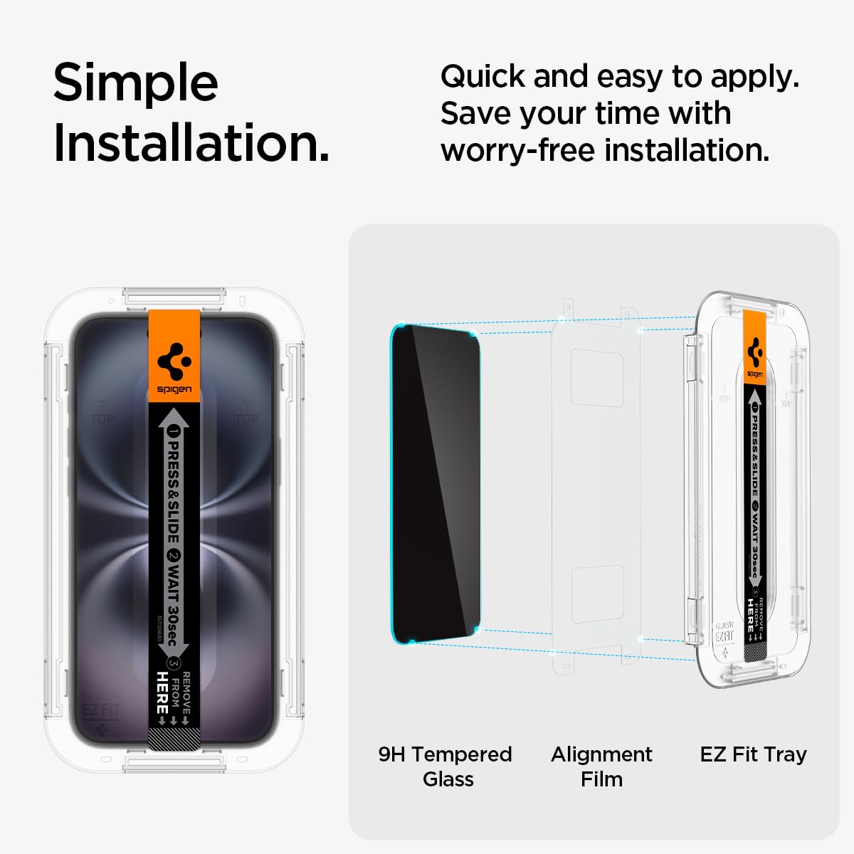 Spigen iPhone 16 / 15 Screen Protector GLAS.tR EZ Fit Privacy (2 Pack) - Privacy - image 7