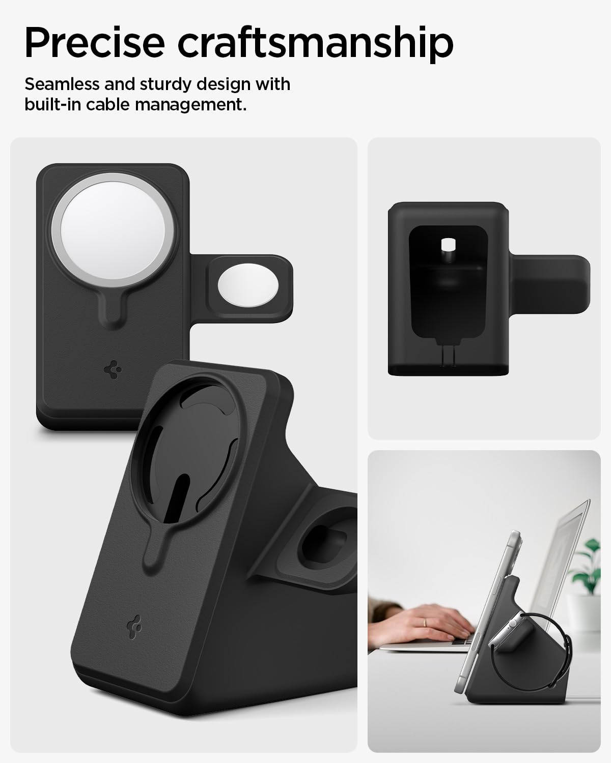 Spigen MagFit Duo MagSafe Charging Stand with Apple Watch Charger Holder - Black - image 4