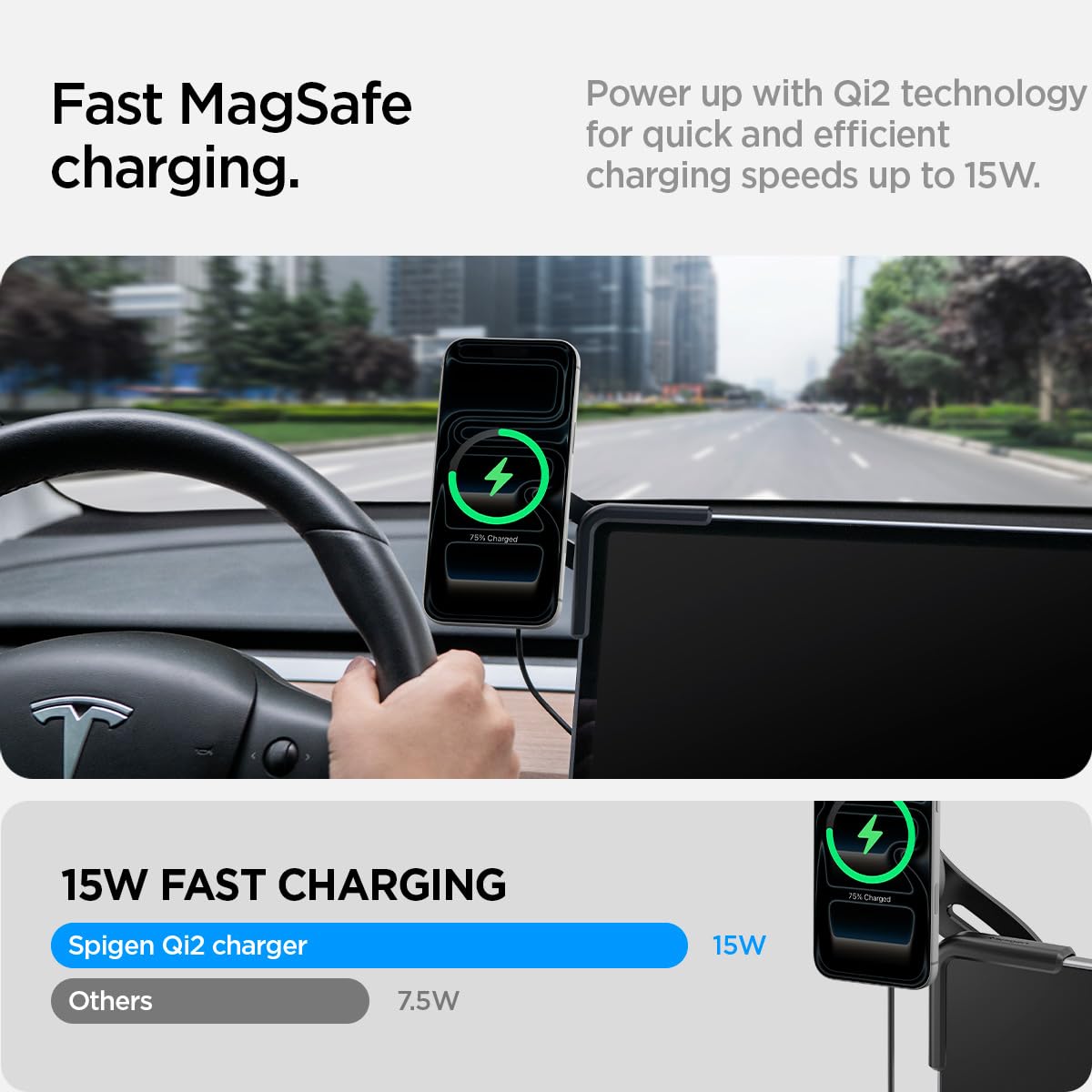 Spigen TapLock Tesla Screen Qi2 15W Wireless Charger Mount - Black - image 4