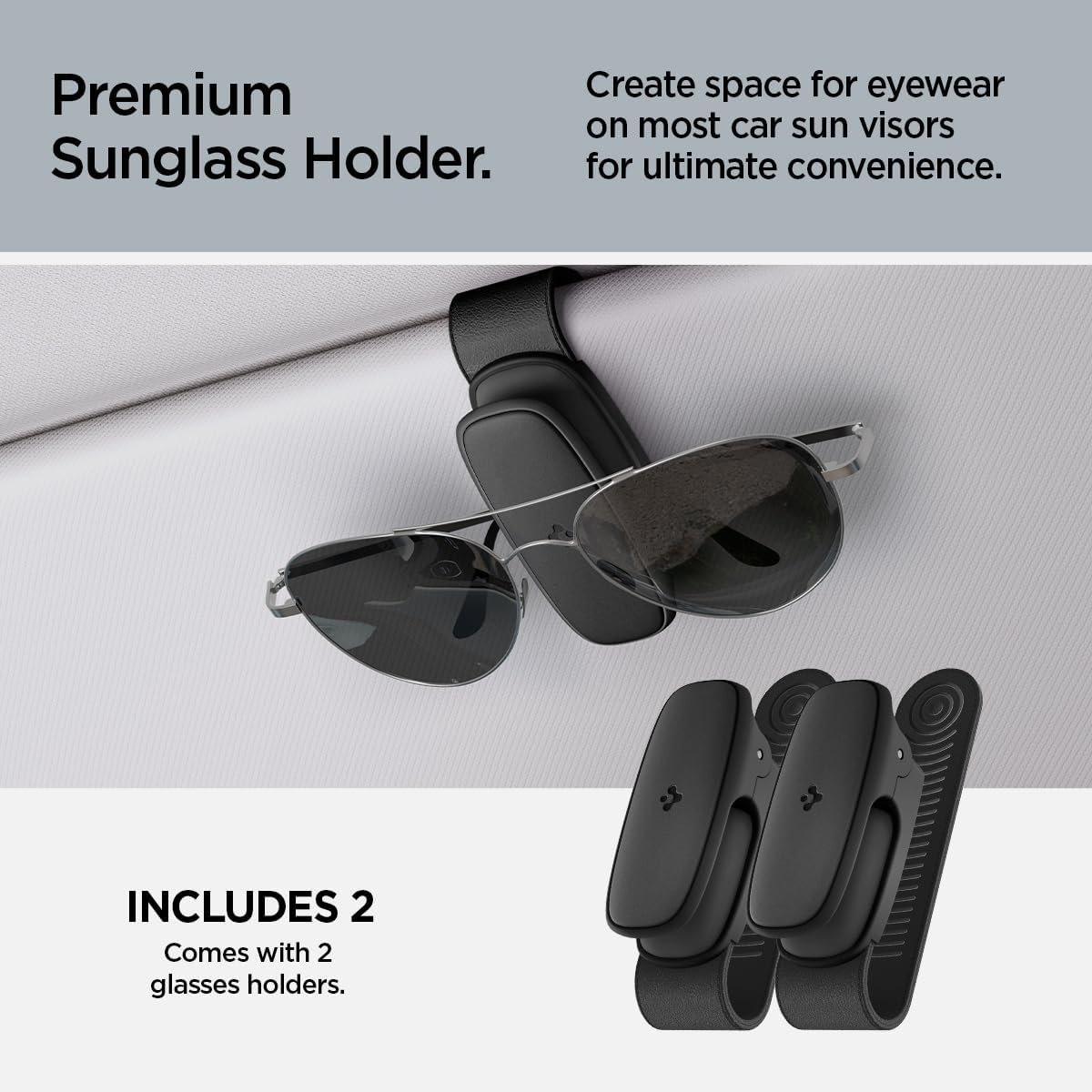 Spigen SH100 car visor sunglasses holder 2-pack - Black - image 2