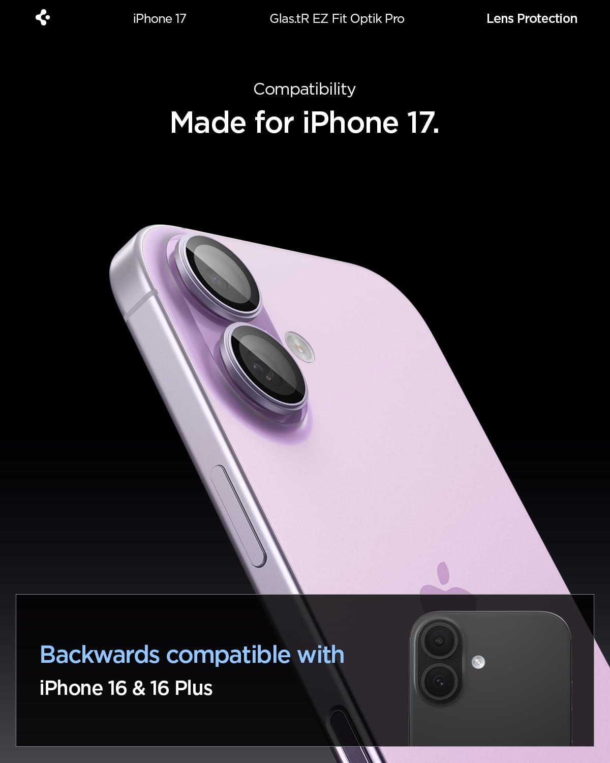 Spigen iPhone 17 Camera Lens Protector GLAS.tR EZ Fit Optik Pro (2 Pack) - Lavender - image 2