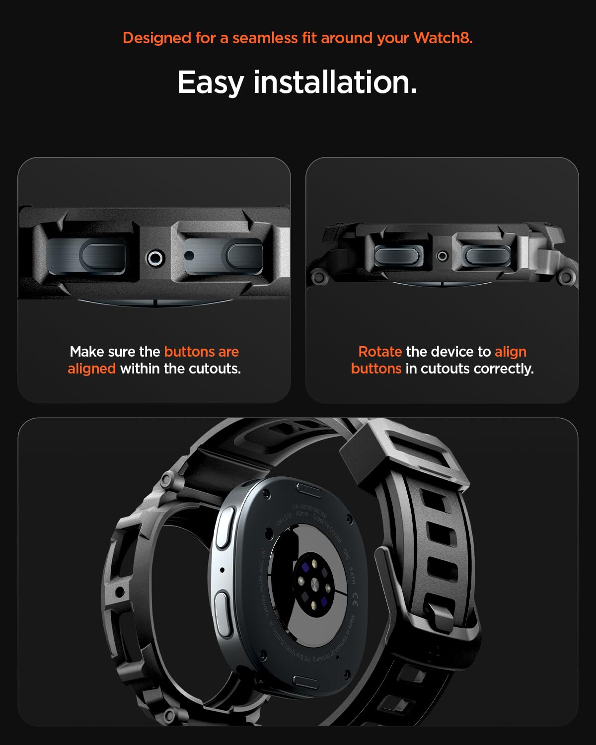 Spigen Galaxy Watch 8 40mm Case + Band - Rugged Armor Pro - Matte Black - Matte Black - image 3