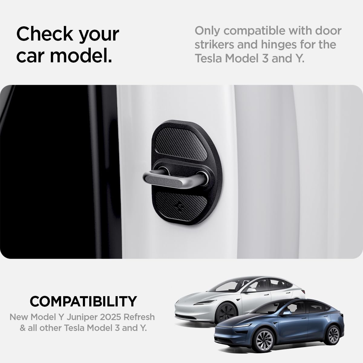Carbon fiber pattern Tesla door lock cover installed