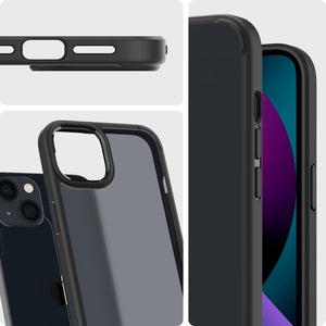 Spigen iPhone 13 Case Ultra Hybrid – Frost Black port cutouts, button covers, and camera surround
