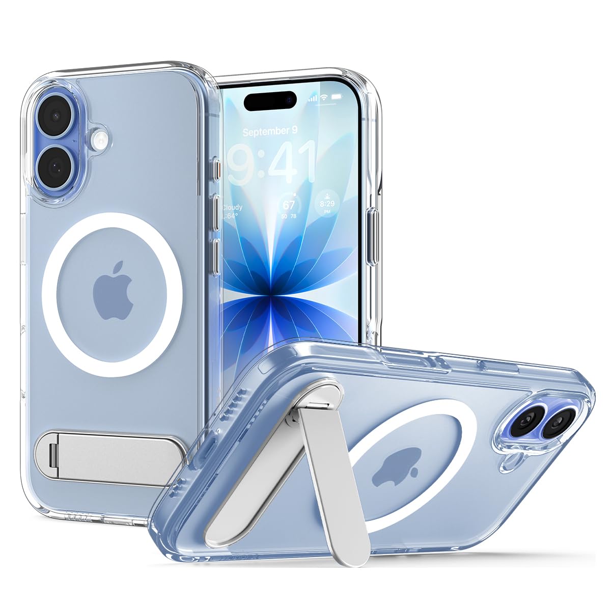 Spigen iPhone 17 Ultra Hybrid S MagFit case in Clear White - front, back and kickstand views