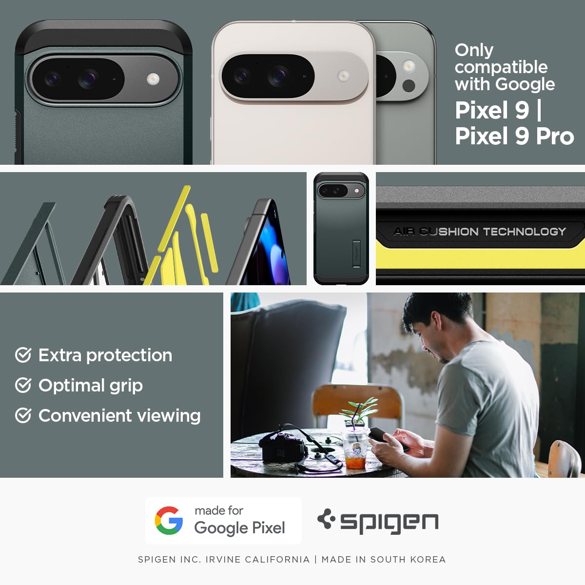 Spigen Tough Armor Google Pixel 9 Pro / Pixel 9 Kickstand Case - Abyss Green - image 2