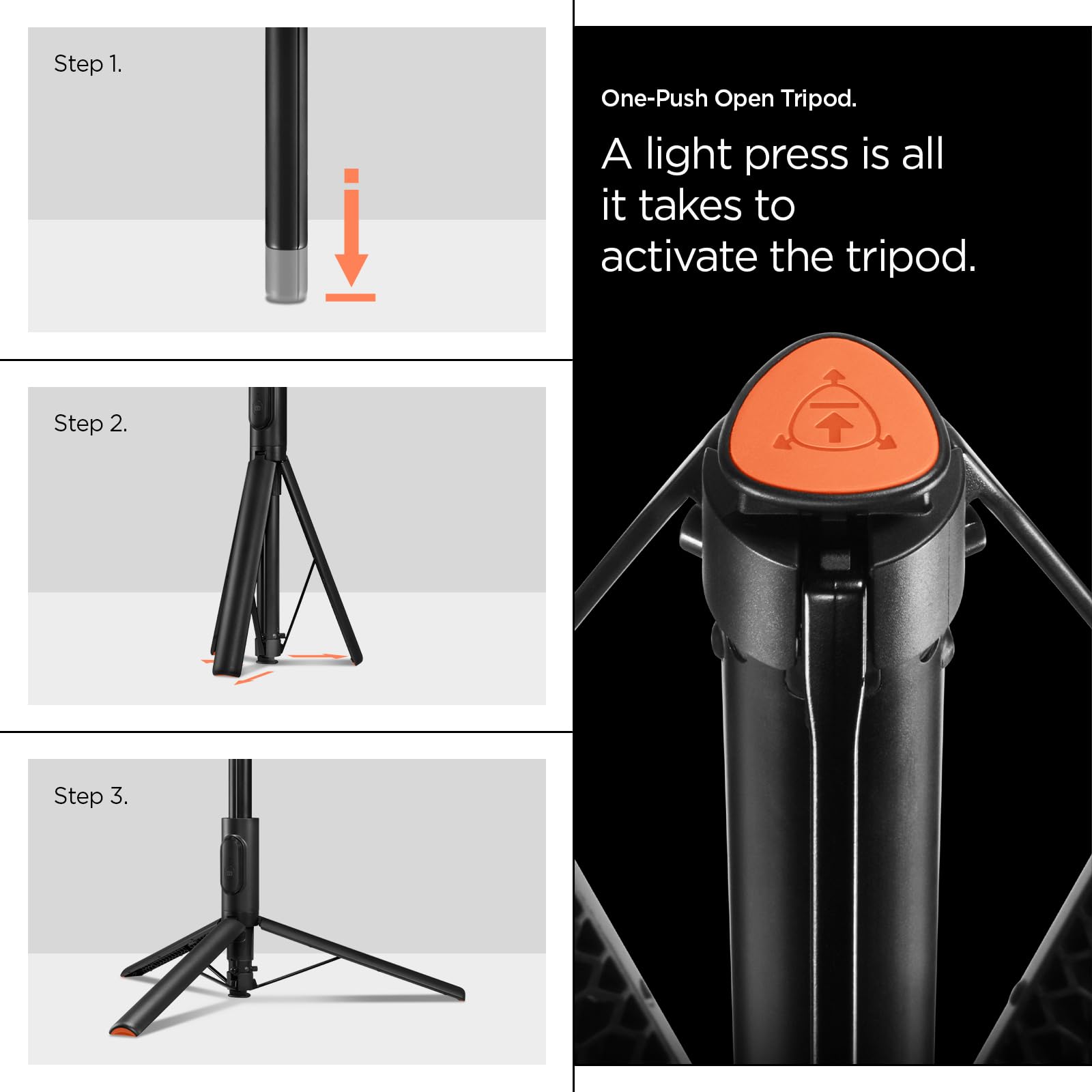 Spigen S541W Auto-Open Selfie Stick Tripod with Bluetooth Remote - Black - image 3