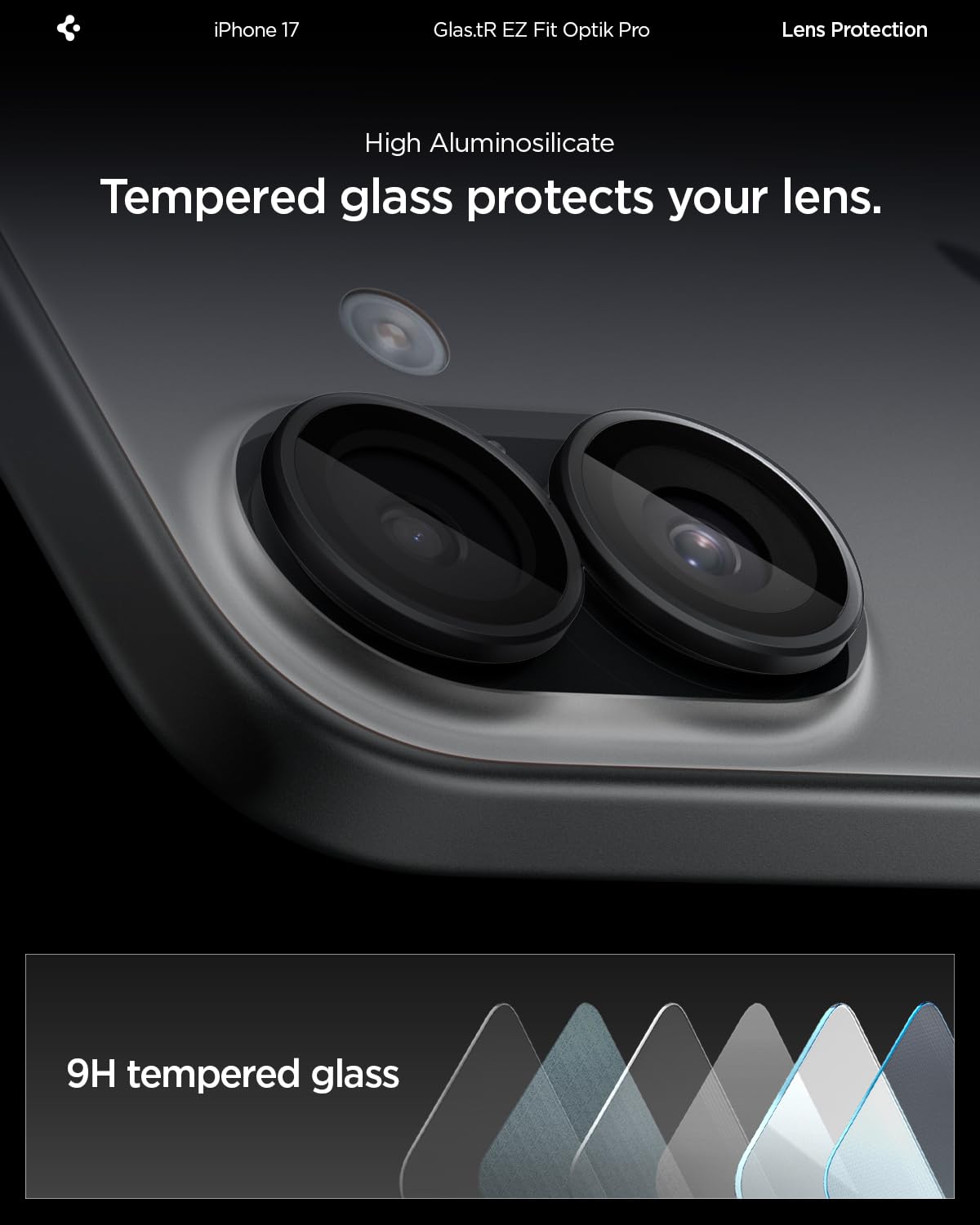 Spigen iPhone 17 / 16 Plus / 16 Camera Lens Protector GLAS.tR EZ Fit Optik Pro (2 Pack) - Black - image 6