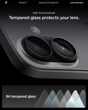 Spigen iPhone 17 / 16 Plus / 16 Camera Lens Protector GLAS.tR EZ Fit Optik Pro (2 Pack) - Black - image 6