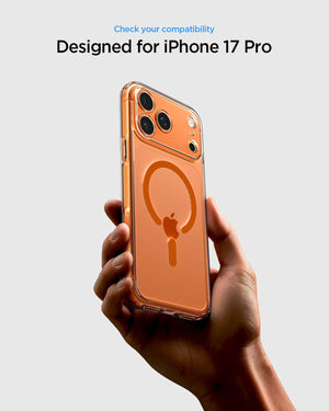 Spigen iPhone 17 Pro Ultra Hybrid MagFit case in Clear Orange - iPhone 17 Pro compatibility confirmation