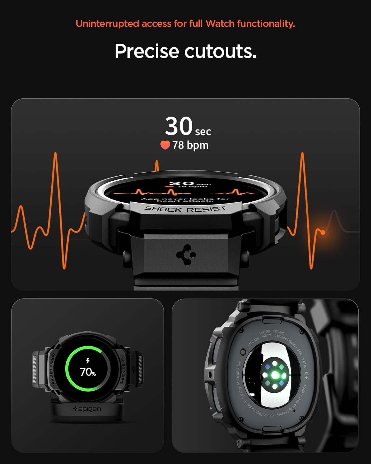 Spigen Galaxy Watch 8 40mm Case + Band - Rugged Armor Pro - Matte Black - Matte Black - image 7