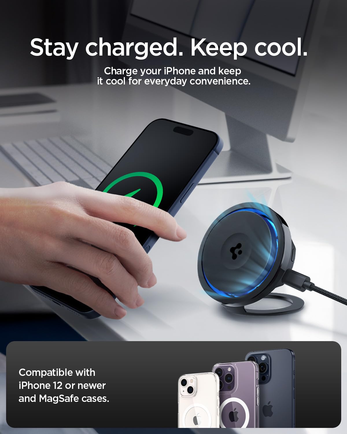 Spigen OneTap Pro 3 CryoMax Qi2 15W Wireless Charger with Kickstand - Black - image 2