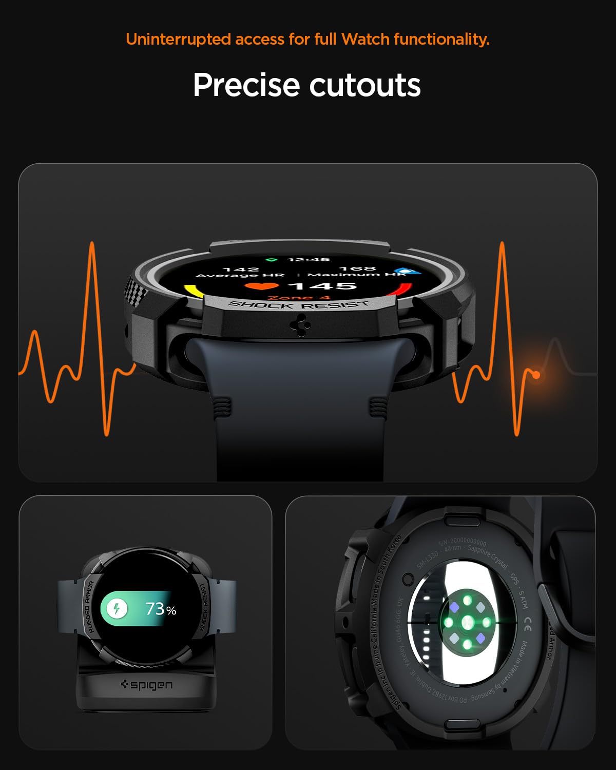 Spigen Galaxy Watch 9 44mm Case - Rugged Armor - Matte Black - image 7