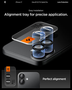 Spigen iPhone 17 / 16 Plus / 16 Camera Lens Protector GLAS.tR EZ Fit Optik Pro (2 Pack) - Black - image 4