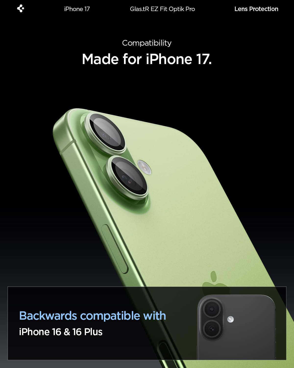 Spigen iPhone 17 Camera Lens Protector GLAS.tR EZ Fit Optik Pro (2 Pack) - Sage - image 2