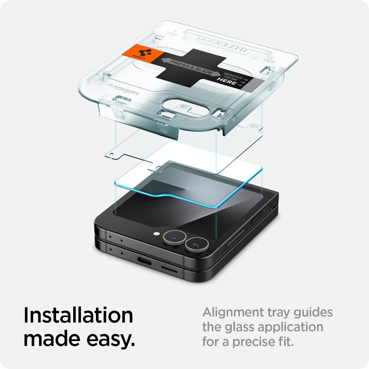 Spigen Galaxy Z Flip 7 FE / Flip 6 / Flip 5 Screen Protector - Glas.tR EZ Fit Tempered Glass (2 Pack) - Clear - image 3