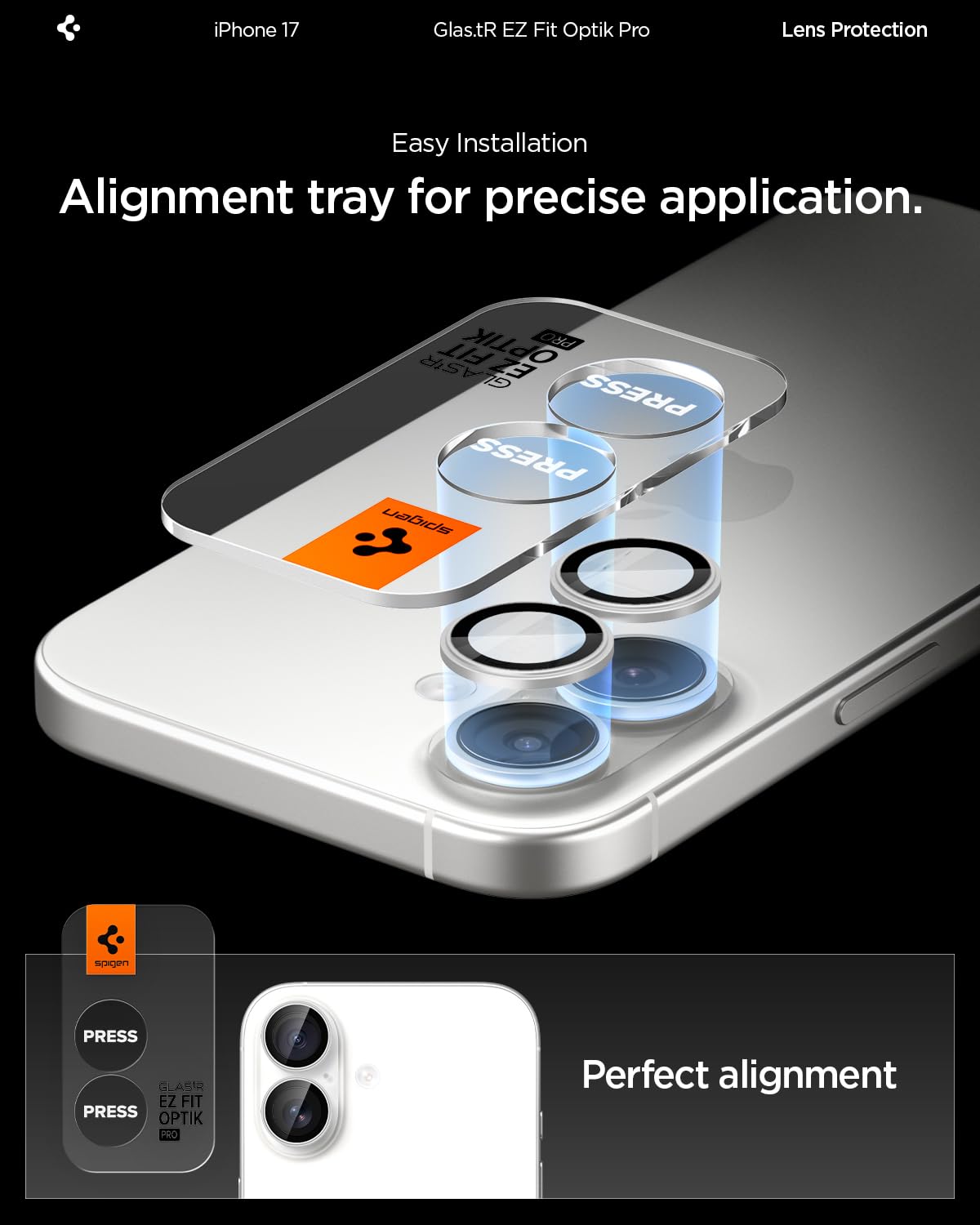 Spigen iPhone 17 Camera Lens Protector GLAS.tR EZ Fit Optik Pro (2 Pack) - Silver - image 4