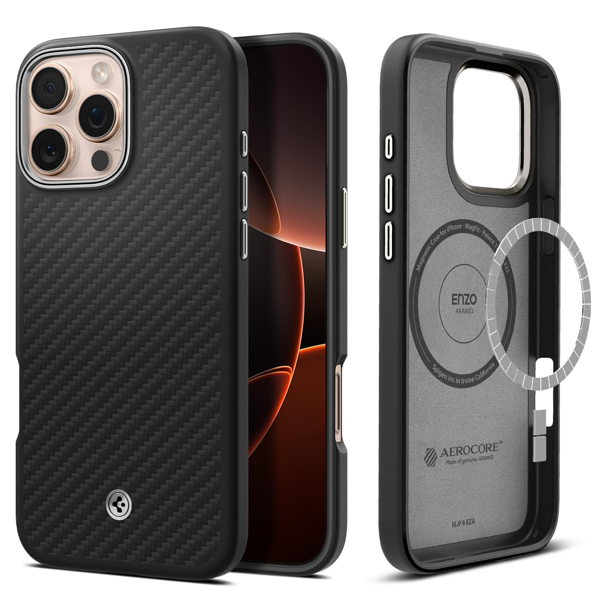 Spigen iPhone 16 Pro Max Case – Enzo Aramid MagFit – Black Silver – main image