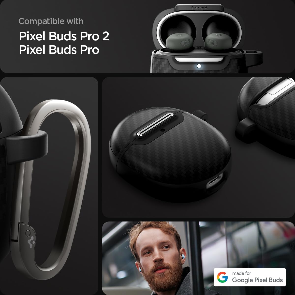 Spigen Enzo Aramid Google Pixel Buds Pro 2 / Pro Case - Matte Black - image 2