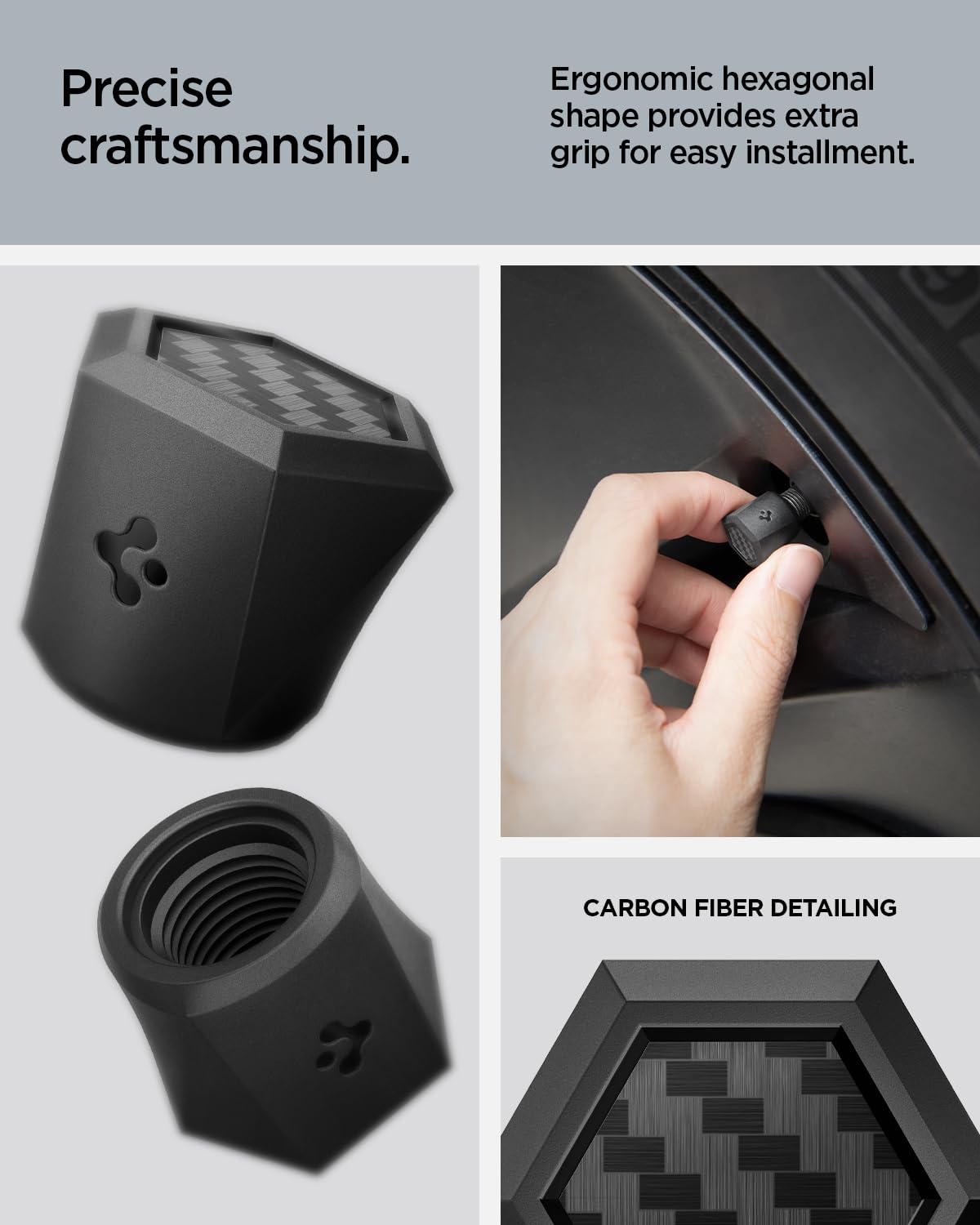 Spigen VS100 magnetic car tire valve caps 4 pack - Carbon Black - image 4