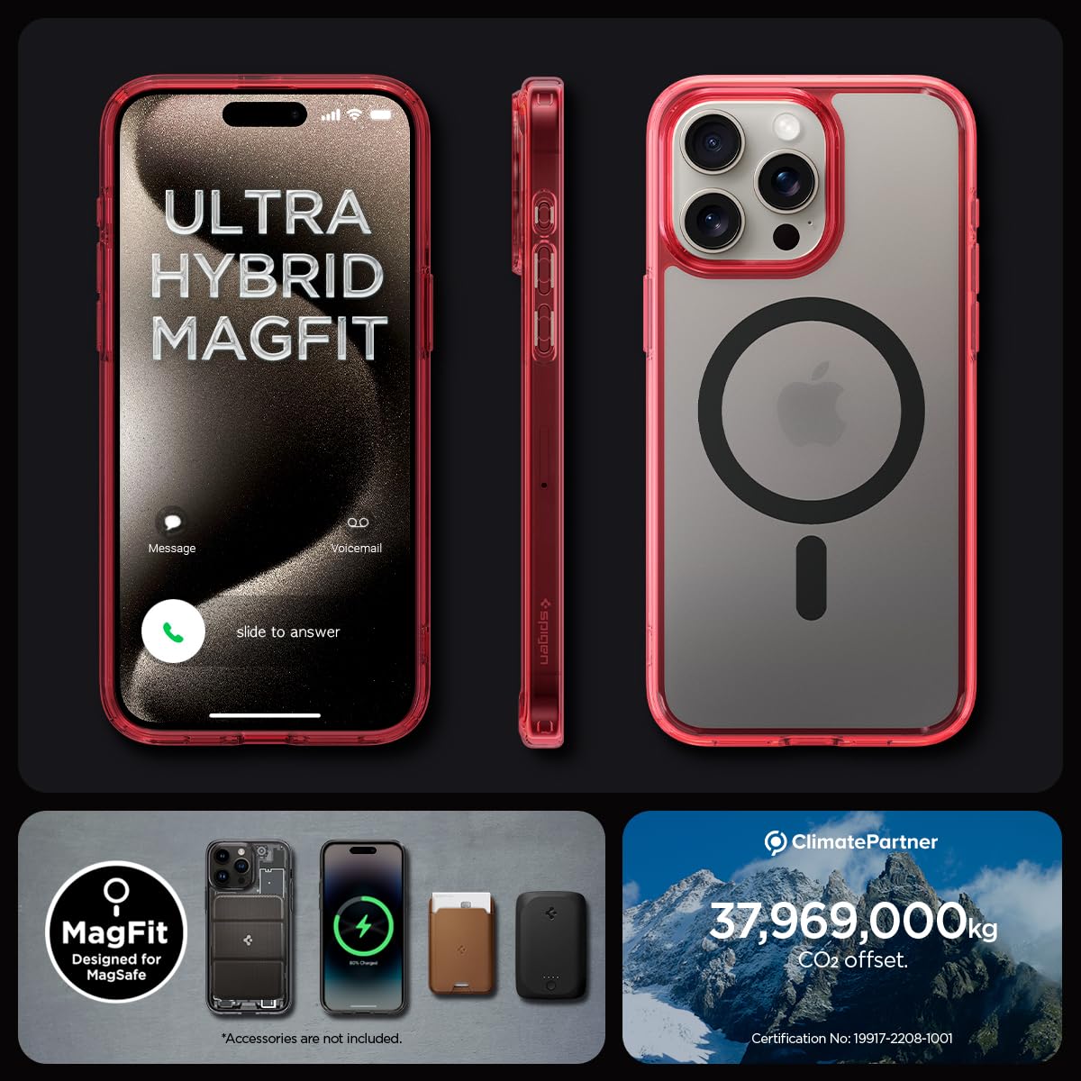 Spigen Ultra Hybrid (MagFit) case for iPhone 15 Pro Max in Deep Red – detail image 6